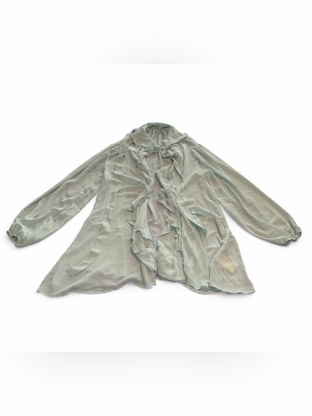 Free People Sage Green Ruffle Front Long Sleeve Blouse